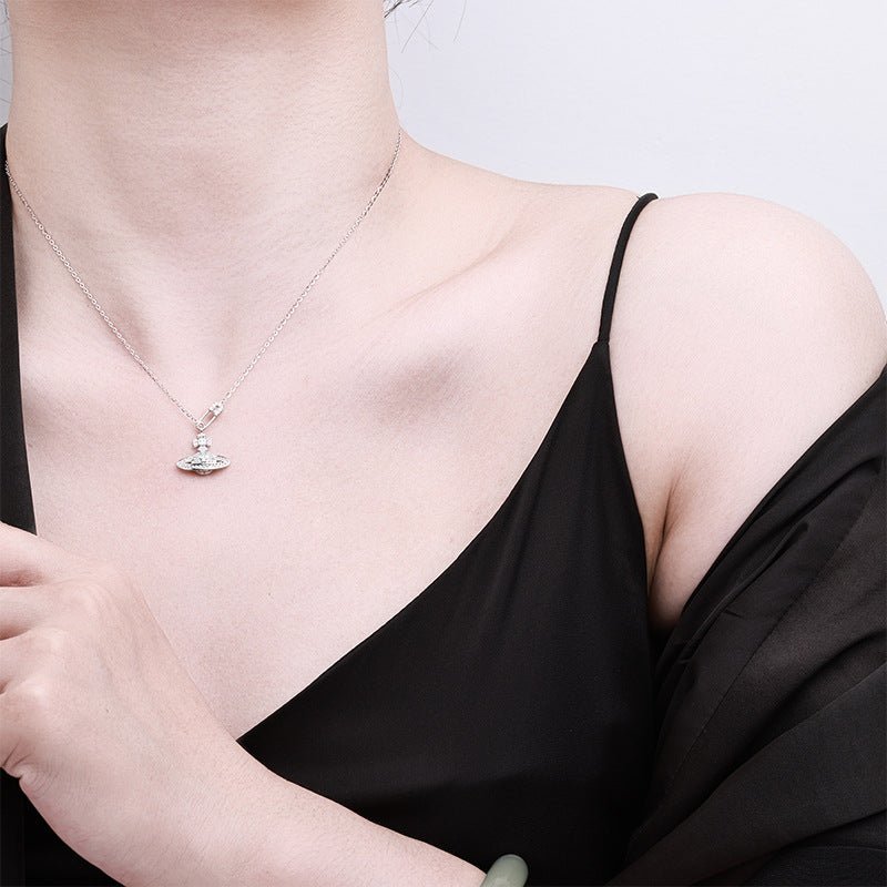 Punk - Style Safety Pin Saturn Necklace | 925 Sterling Silver + 5A Zircon - Edgy Elegance with Adjustable Fit - Aruary Studio ｜ Artisanal Jewelry