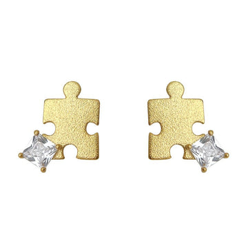 Puzzle Zircon Stud Earrings | 18K Gold Plated Copper + Zircon - Unique Style with Symbolic Sparkle - Aruary Studio ｜ Artisanal Jewelry