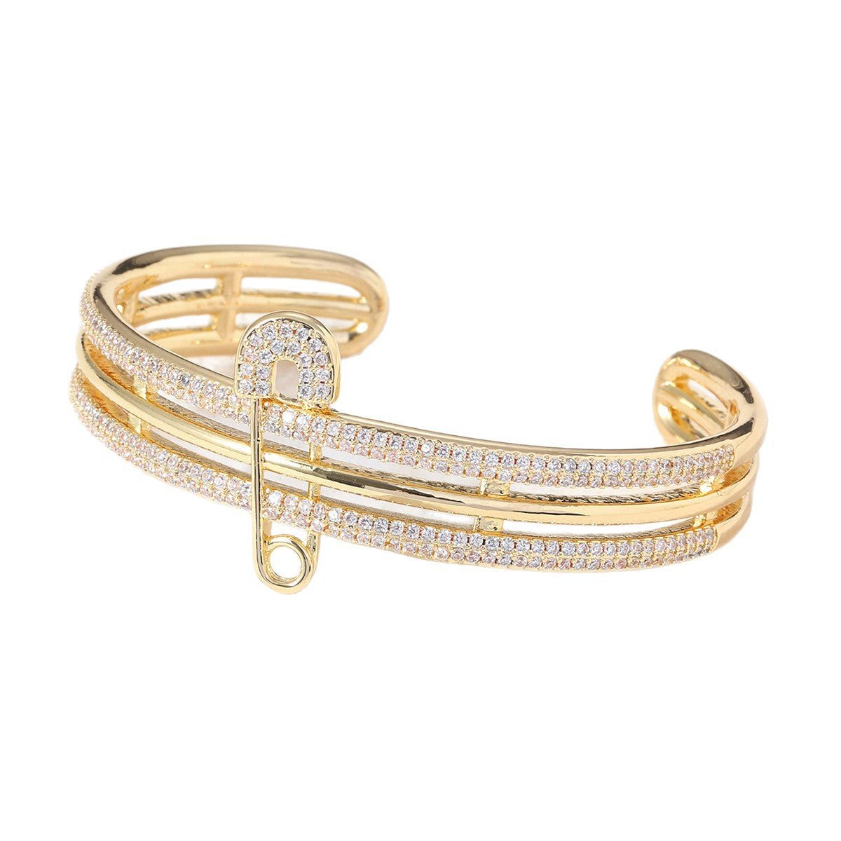 Rebel Luxe Safety Pin Bangle | Oversized Cuff Bracelet | Asymmetric Cubic Zirconia Jewelry - Aruary Studio ｜ Artisanal Jewelry