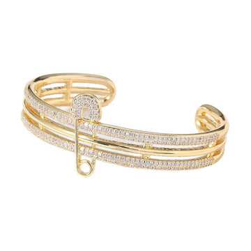 Rebel Luxe Safety Pin Bangle | Oversized Cuff Bracelet | Asymmetric Cubic Zirconia Jewelry - Aruary Studio ｜ Artisanal Jewelry