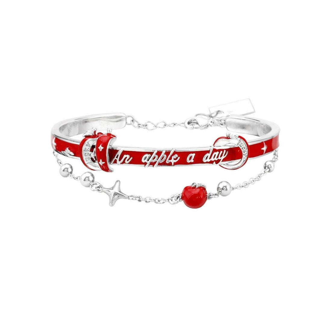 Red Apple Charm Bangle Bracelet – Handcrafted Layered Silver Bracelet for Women, Meaningful Anniversary Gift - Aruary Studio ｜ Artisanal Jewelry