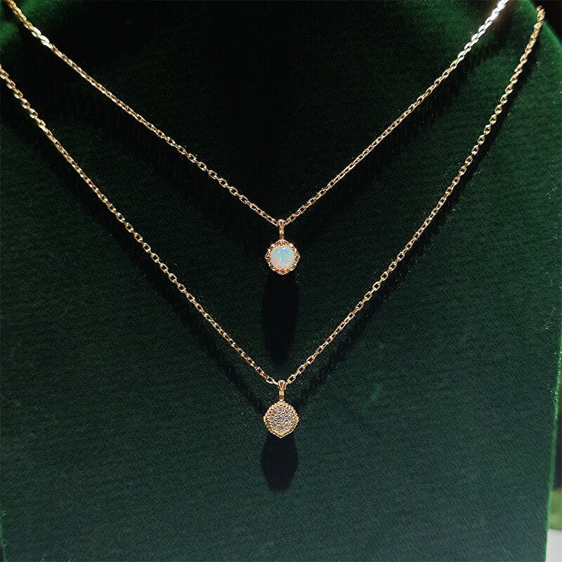 Reversible Natural African Opal & 5A Zircon Necklace | 925 Sterling Silver Plated 14K Gold - Aruary Studio ｜ Artisanal Jewelry