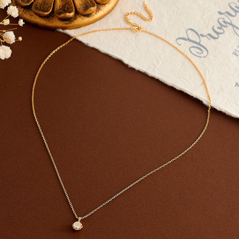 Reversible Natural African Opal & 5A Zircon Necklace | 925 Sterling Silver Plated 14K Gold - Aruary Studio ｜ Artisanal Jewelry