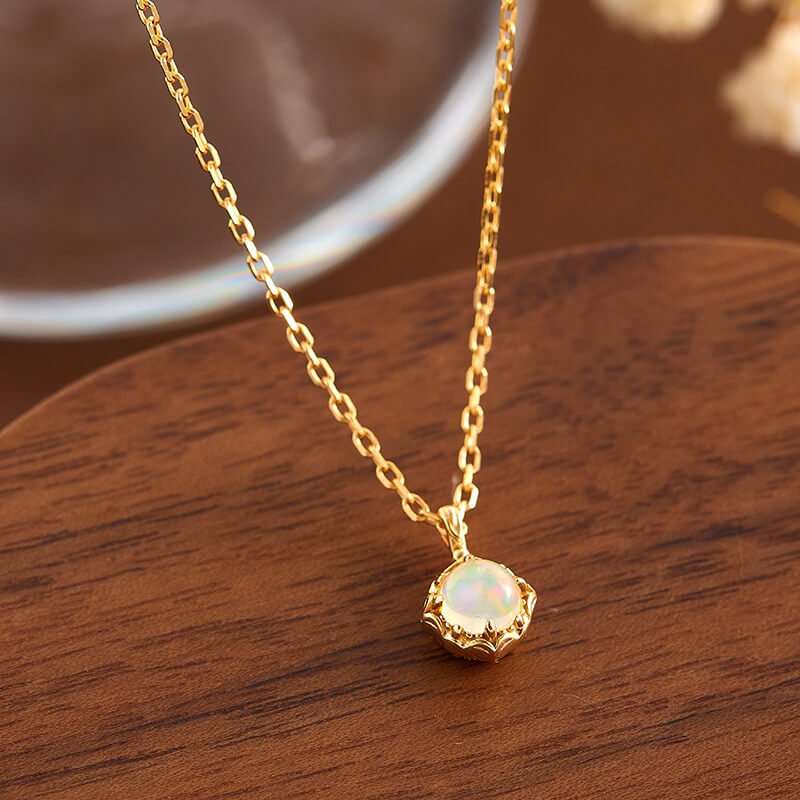 Reversible Natural African Opal & 5A Zircon Necklace | 925 Sterling Silver Plated 14K Gold - Aruary Studio ｜ Artisanal Jewelry