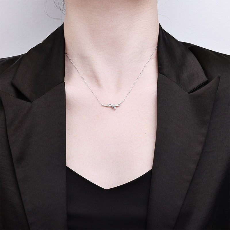 Ribbon Knot Clavicle Necklace | 925 Sterling Silver + 5A Zircon - Sweet Elegance with Adjustable Fit - Aruary Studio ｜ Artisanal Jewelry