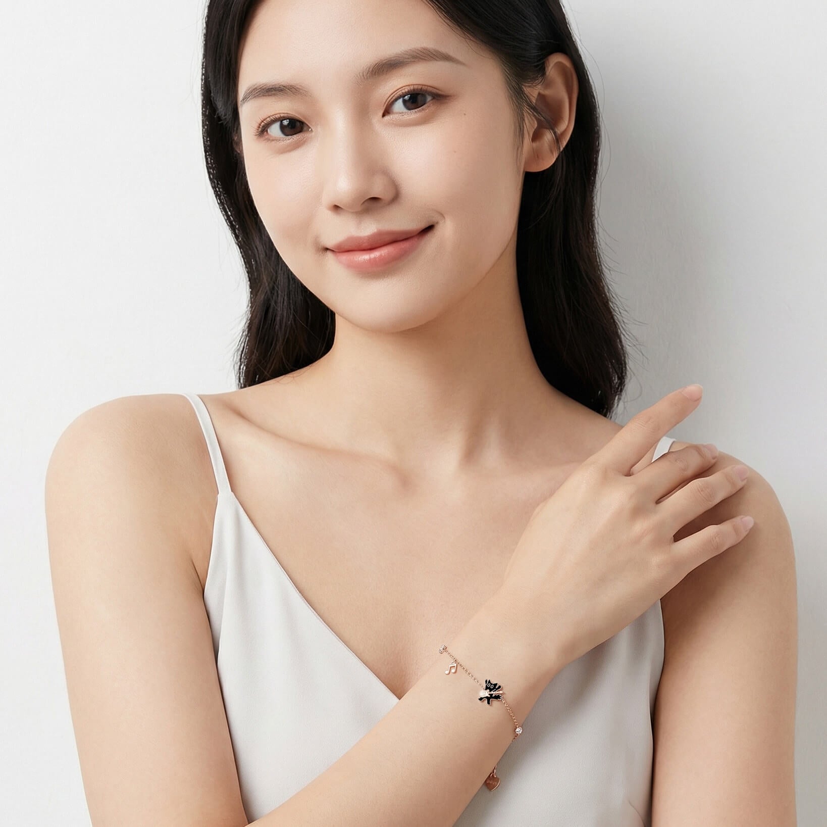 Rockstar Cat Charm Bracelet - Rose Gold Musical Note Jewelry for Cat Lovers & Musicians - Aruary Studio ｜ Artisanal Jewelry