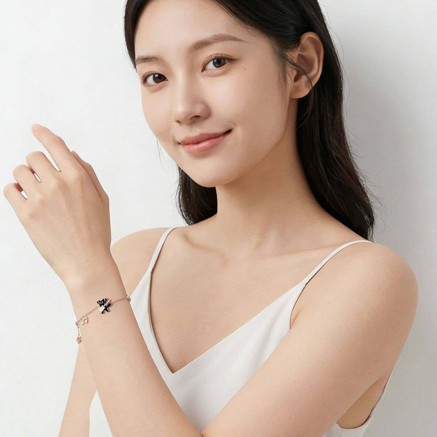 Rockstar Cat Charm Bracelet - Rose Gold Musical Note Jewelry for Cat Lovers & Musicians - Aruary Studio ｜ Artisanal Jewelry