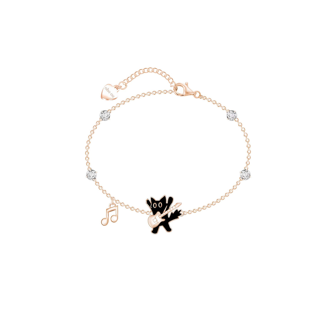 Rockstar Cat Charm Bracelet - Rose Gold Musical Note Jewelry for Cat Lovers & Musicians - Aruary Studio ｜ Artisanal Jewelry