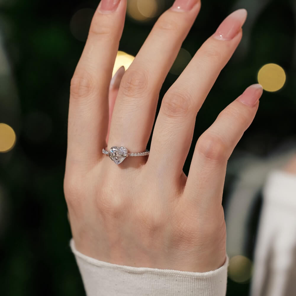 Romantic Heart Shape Bow Ring - S925 Sterling Silver Statement Jewelry - Aruary Studio ｜ Artisanal Jewelry