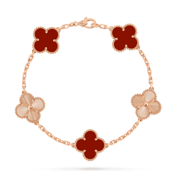 Rose Gold Plated Carnelian Clover Bracelet - 925 Sterling Silver Adjustable Lucky Charm Jewelry - Aruary Studio ｜ Artisanal Jewelry