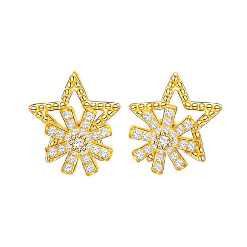 Rotatable Star Snowflake Stud Earrings | S925 Sterling Silver with Gold/Platinum Plating + Premium Zircon - Aruary Studio ｜ Artisanal Jewelry