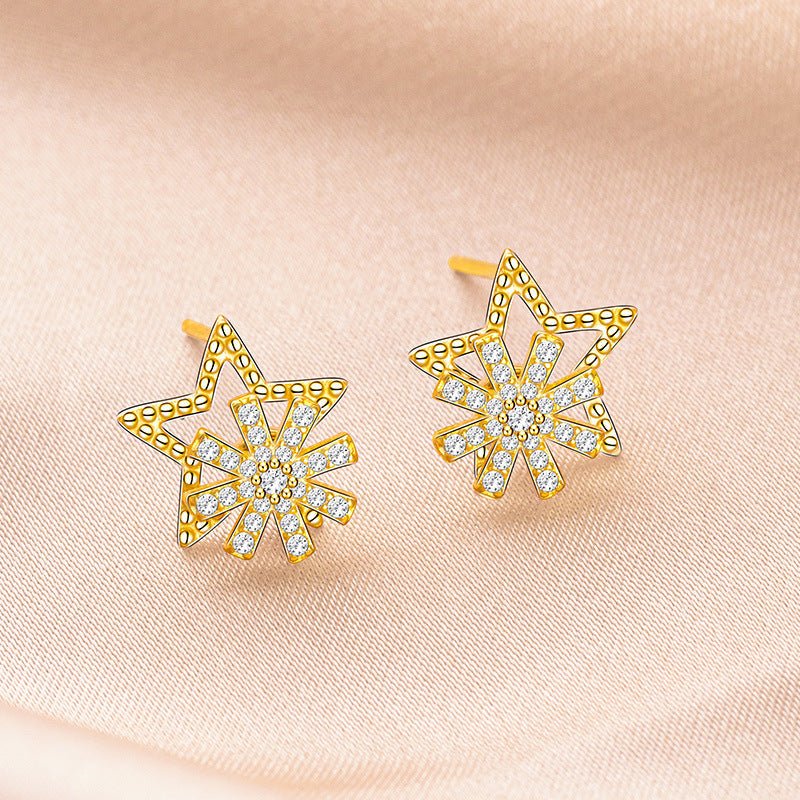 Rotatable Star Snowflake Stud Earrings | S925 Sterling Silver with Gold/Platinum Plating + Premium Zircon - Aruary Studio ｜ Artisanal Jewelry