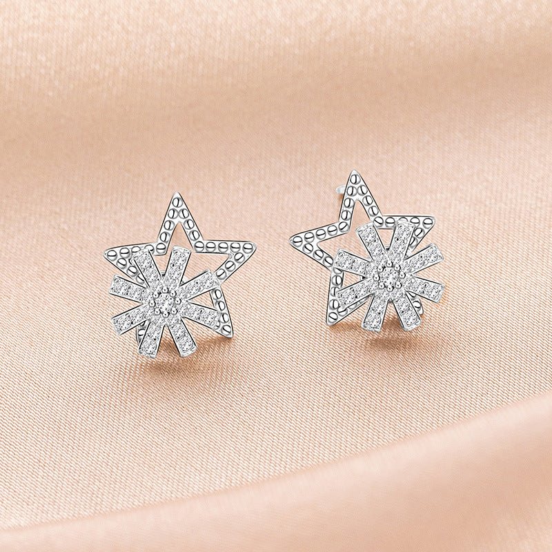 Rotatable Star Snowflake Stud Earrings | S925 Sterling Silver with Gold/Platinum Plating + Premium Zircon - Aruary Studio ｜ Artisanal Jewelry
