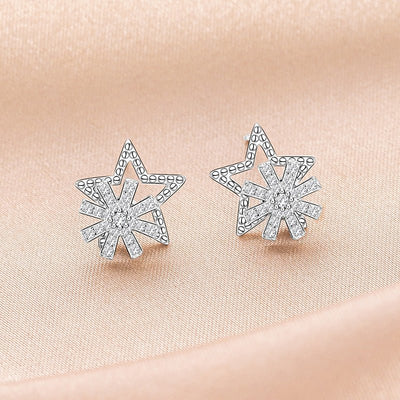 Rotatable Star Snowflake Stud Earrings | S925 Sterling Silver with Gold/Platinum Plating + Premium Zircon - Aruary Studio ｜ Artisanal Jewelry