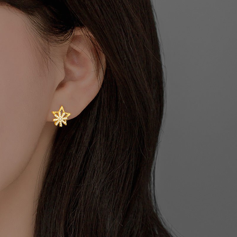 Rotatable Star Snowflake Stud Earrings | S925 Sterling Silver with Gold/Platinum Plating + Premium Zircon - Aruary Studio ｜ Artisanal Jewelry