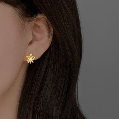 Rotatable Star Snowflake Stud Earrings | S925 Sterling Silver with Gold/Platinum Plating + Premium Zircon - Aruary Studio ｜ Artisanal Jewelry