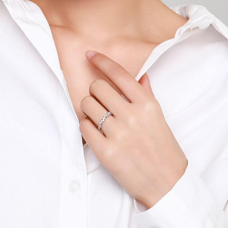 S925 Sterling Silver Marquise & Round CZ Stackable Ring - Dainty Eternity Band for Women - Aruary Studio ｜ Artisanal Jewelry