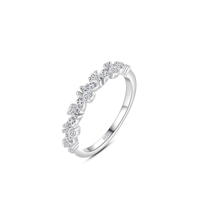 S925 Sterling Silver Marquise & Round CZ Stackable Ring - Dainty Eternity Band for Women - Aruary Studio ｜ Artisanal Jewelry