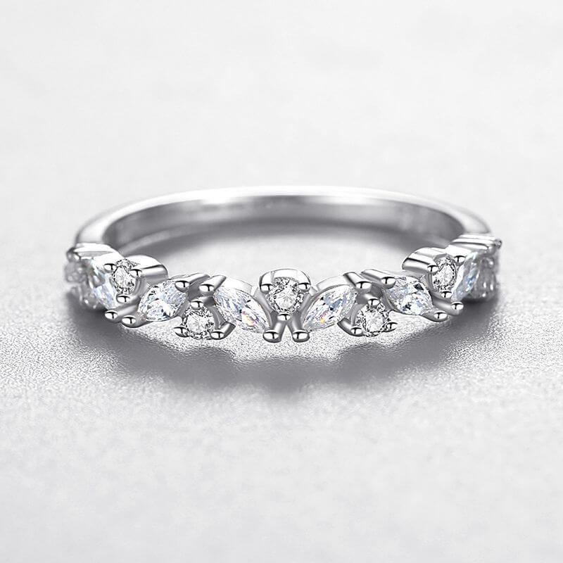 S925 Sterling Silver Marquise & Round CZ Stackable Ring - Dainty Eternity Band for Women - Aruary Studio ｜ Artisanal Jewelry