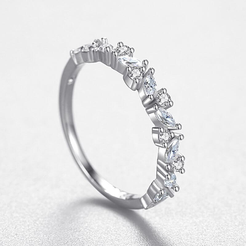 S925 Sterling Silver Marquise & Round CZ Stackable Ring - Dainty Eternity Band for Women - Aruary Studio ｜ Artisanal Jewelry
