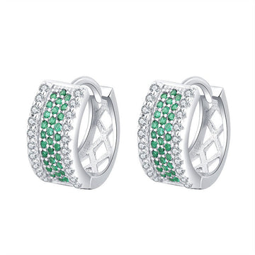S925 Sterling Silver Micro - Inlaid Zircon Square Hoop Earrings | White & Green Zircon - 3D Geometric Elegance with Dazzling Sparkle - Aruary Studio ｜ Artisanal Jewelry