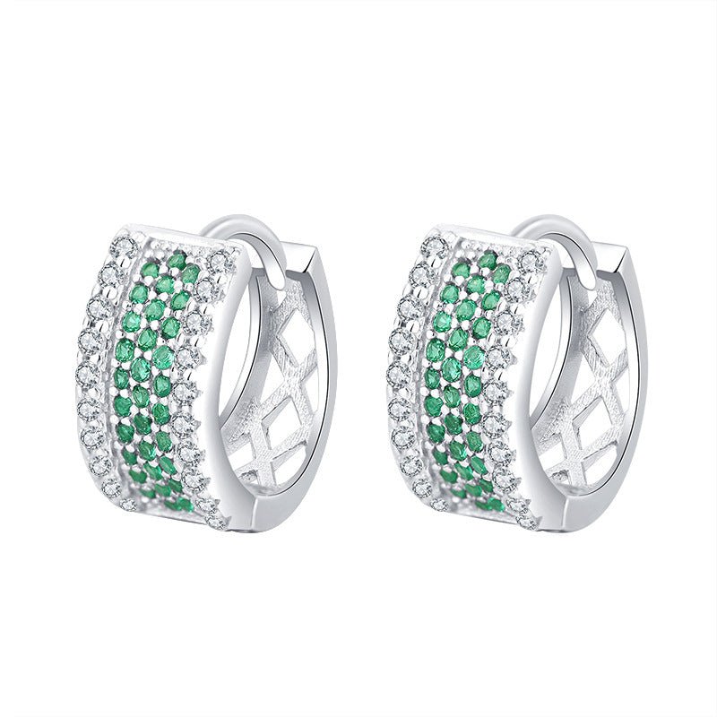 S925 Sterling Silver Micro - Inlaid Zircon Square Hoop Earrings | White & Green Zircon - 3D Geometric Elegance with Dazzling Sparkle - Aruary Studio ｜ Artisanal Jewelry