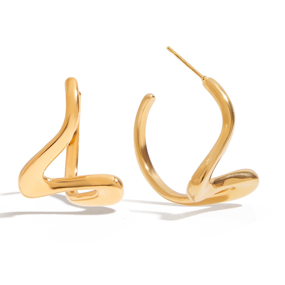 Sculpted Gold Fluid Line Hoop Earrings | 18K Gold - Plated Titanium Steel - Aruary Studio ｜ Artisanal Jewelry