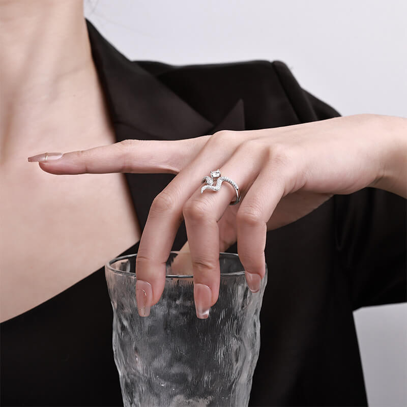 Serpent Spirit 0.5ct 5A Moissanite Ring | 925 Sterling Silver - Aruary Studio ｜ Artisanal Jewelry
