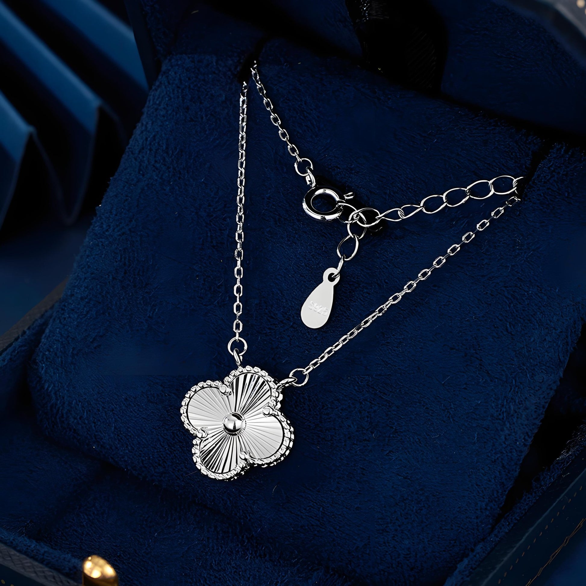 Shimmering Laser Clover Necklace | 925 Sterling Silver Christmas Gift for Women | Adjustable 16 - 20" Chain - Aruary Studio ｜ Artisanal Jewelry