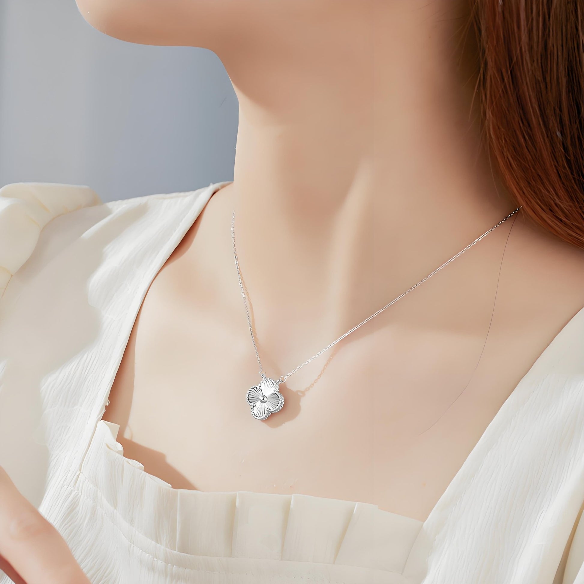 Shimmering Laser Clover Necklace | 925 Sterling Silver Christmas Gift for Women | Adjustable 16 - 20" Chain - Aruary Studio ｜ Artisanal Jewelry