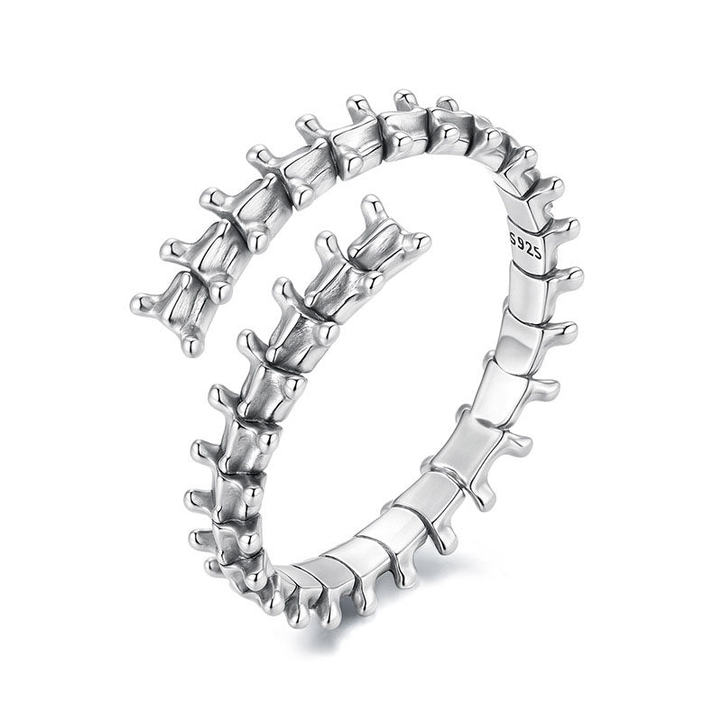 Skeletal Spine Open Ring - 925 Sterling Silver Halloween Gothic Adjustable Statement Ring 💀🎃 - Aruary Studio ｜ Artisanal Jewelry