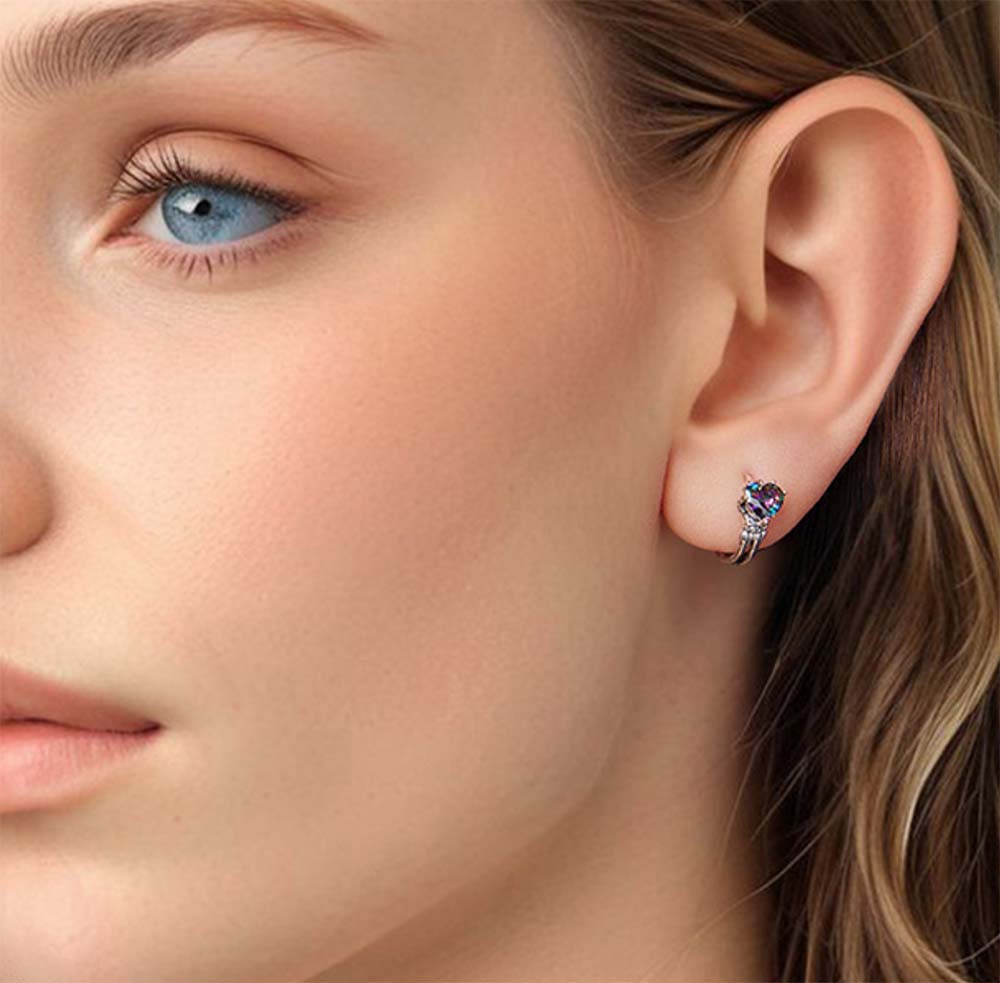 Skeleton Hands Rainbow Heart Crystal Hoop Earrings - 925 Sterling Silver Halloween Gothic Dangle Earrings - Aruary Studio ｜ Artisanal Jewelry