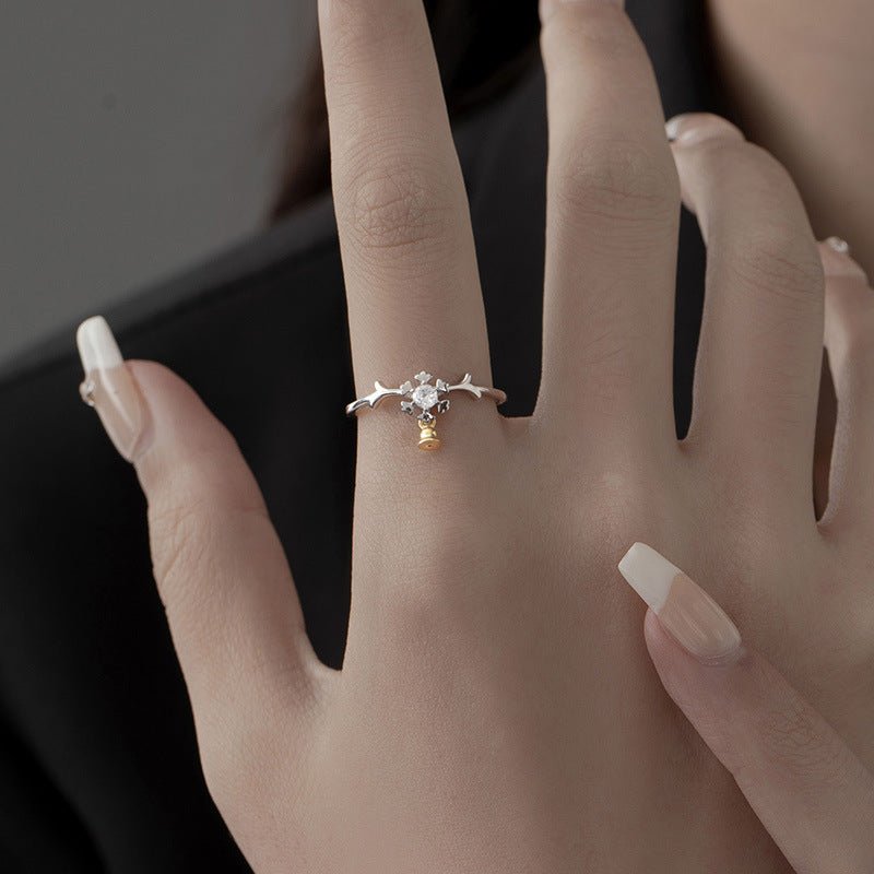 Snowflake Elk Bell Ring | S925 Sterling Silver with Gold/Platinum Plating + Premium Zircon - Aruary Studio ｜ Artisanal Jewelry