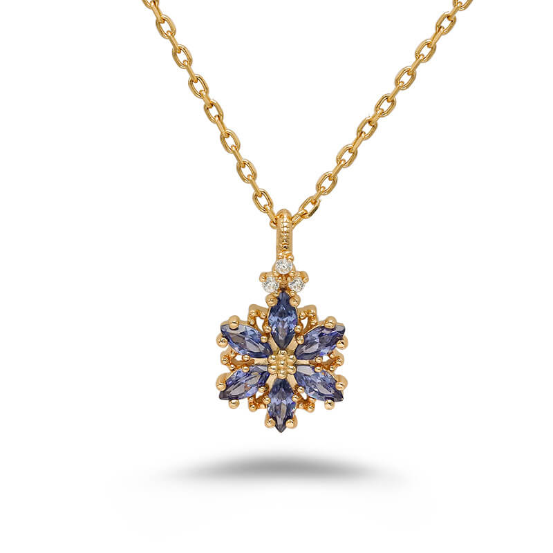 Snowflake Tanzanite Pendant Necklace | 925 Sterling Silver Plated 14K Gold - Aruary Studio ｜ Artisanal Jewelry