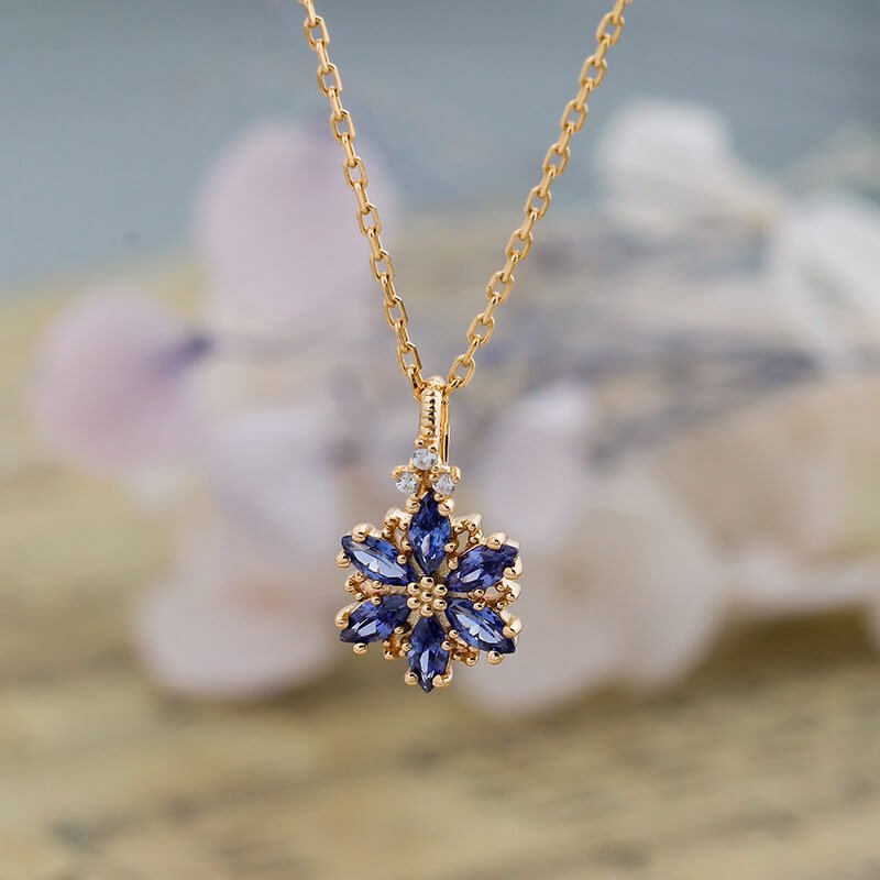 Snowflake Tanzanite Pendant Necklace | 925 Sterling Silver Plated 14K Gold - Aruary Studio ｜ Artisanal Jewelry