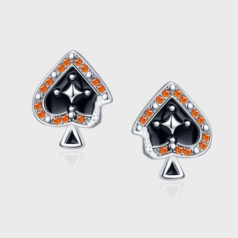 Spade A Star Zircon Stud Earrings | S925 Sterling Silver + 5A Zircon - Embossed Poker Style Statement - Aruary Studio ｜ Artisanal Jewelry