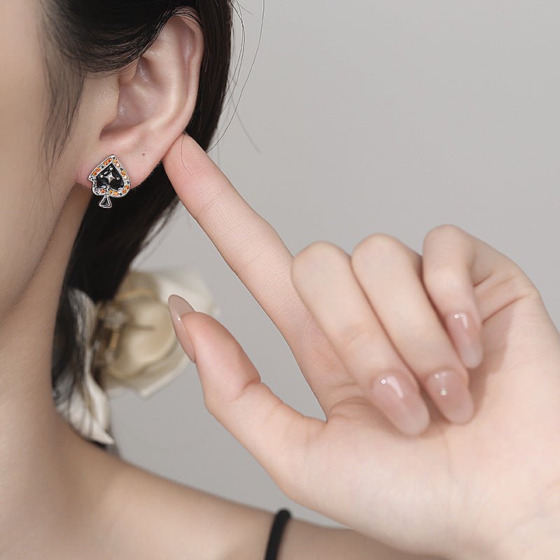 Spade A Star Zircon Stud Earrings | S925 Sterling Silver + 5A Zircon - Embossed Poker Style Statement - Aruary Studio ｜ Artisanal Jewelry