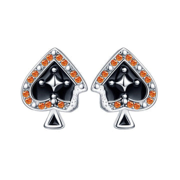 Spade A Star Zircon Stud Earrings | S925 Sterling Silver + 5A Zircon - Embossed Poker Style Statement - Aruary Studio ｜ Artisanal Jewelry