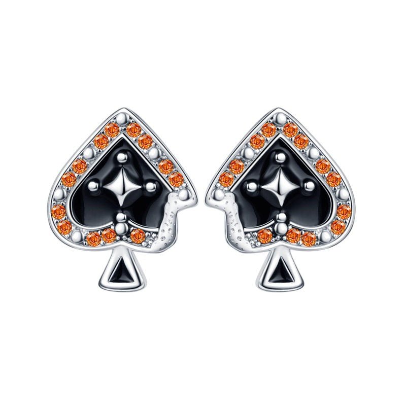 Spade A Star Zircon Stud Earrings | S925 Sterling Silver + 5A Zircon - Embossed Poker Style Statement - Aruary Studio ｜ Artisanal Jewelry