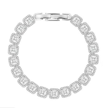 Sparkling 5A Zirconia Square Halo Tennis Bracelet | 18K White Gold Plated Bridal Jewelry | Radiant Cut Lab Diamond Alternative Bracelet - Aruary Studio ｜ Artisanal Jewelry