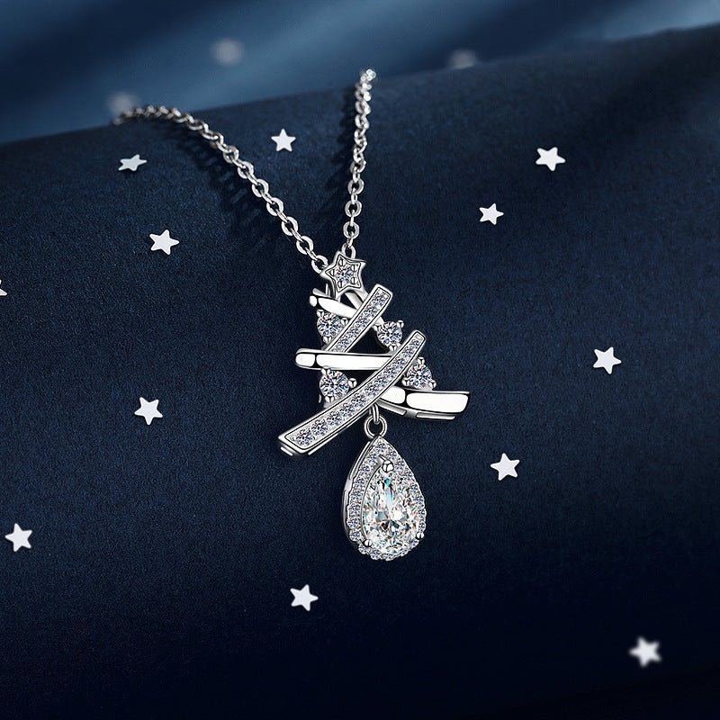 Sparkling Christmas Tree Drop Necklace | 925 Sterling Silver + 5A Zircon - Festive Glamour with Adjustable 45 - 50cm Chain - Aruary Studio ｜ Artisanal Jewelry