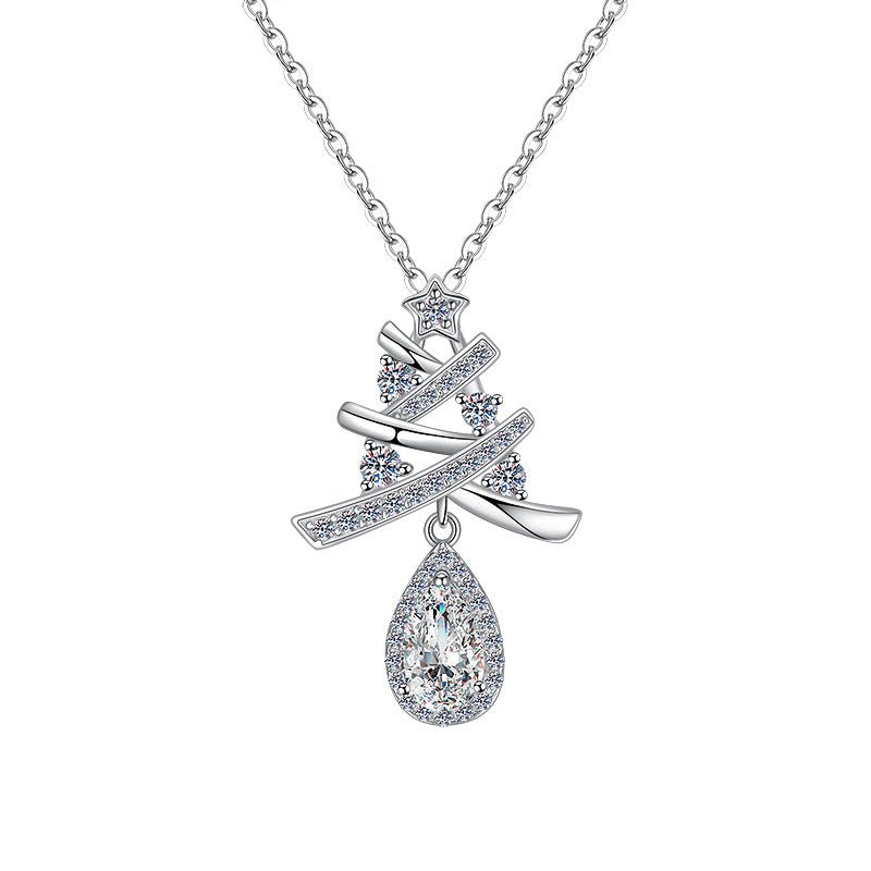 Sparkling Christmas Tree Drop Necklace | 925 Sterling Silver + 5A Zircon - Festive Glamour with Adjustable 45 - 50cm Chain - Aruary Studio ｜ Artisanal Jewelry