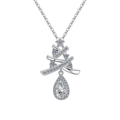 Sparkling Christmas Tree Drop Necklace | 925 Sterling Silver + 5A Zircon - Festive Glamour with Adjustable 45 - 50cm Chain - Aruary Studio ｜ Artisanal Jewelry