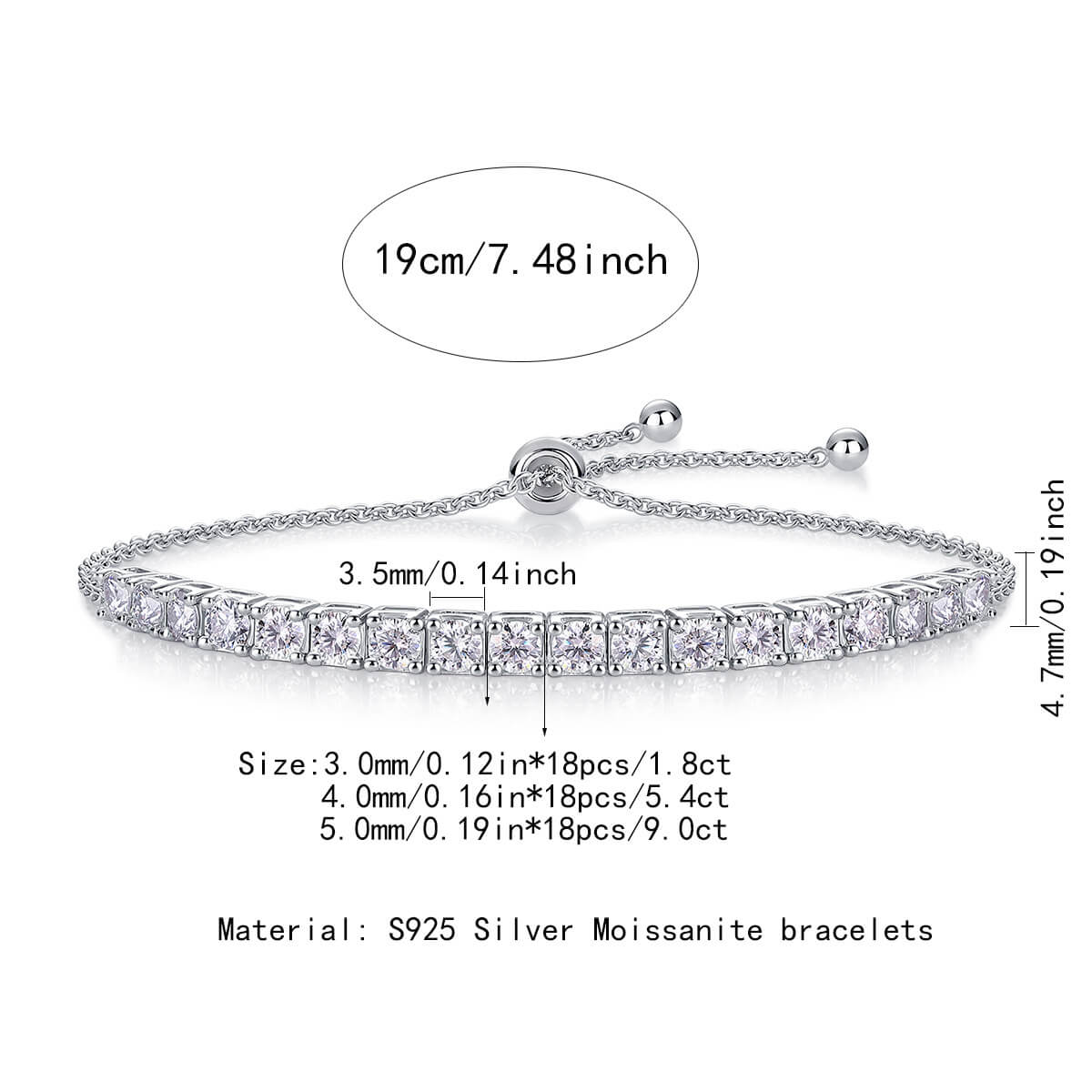 Sparkling Moissanite Tennis Bracelet for Women | S925 Sterling Silver Platinum Plated Bolo Bracelet - Aruary Studio ｜ Artisanal Jewelry