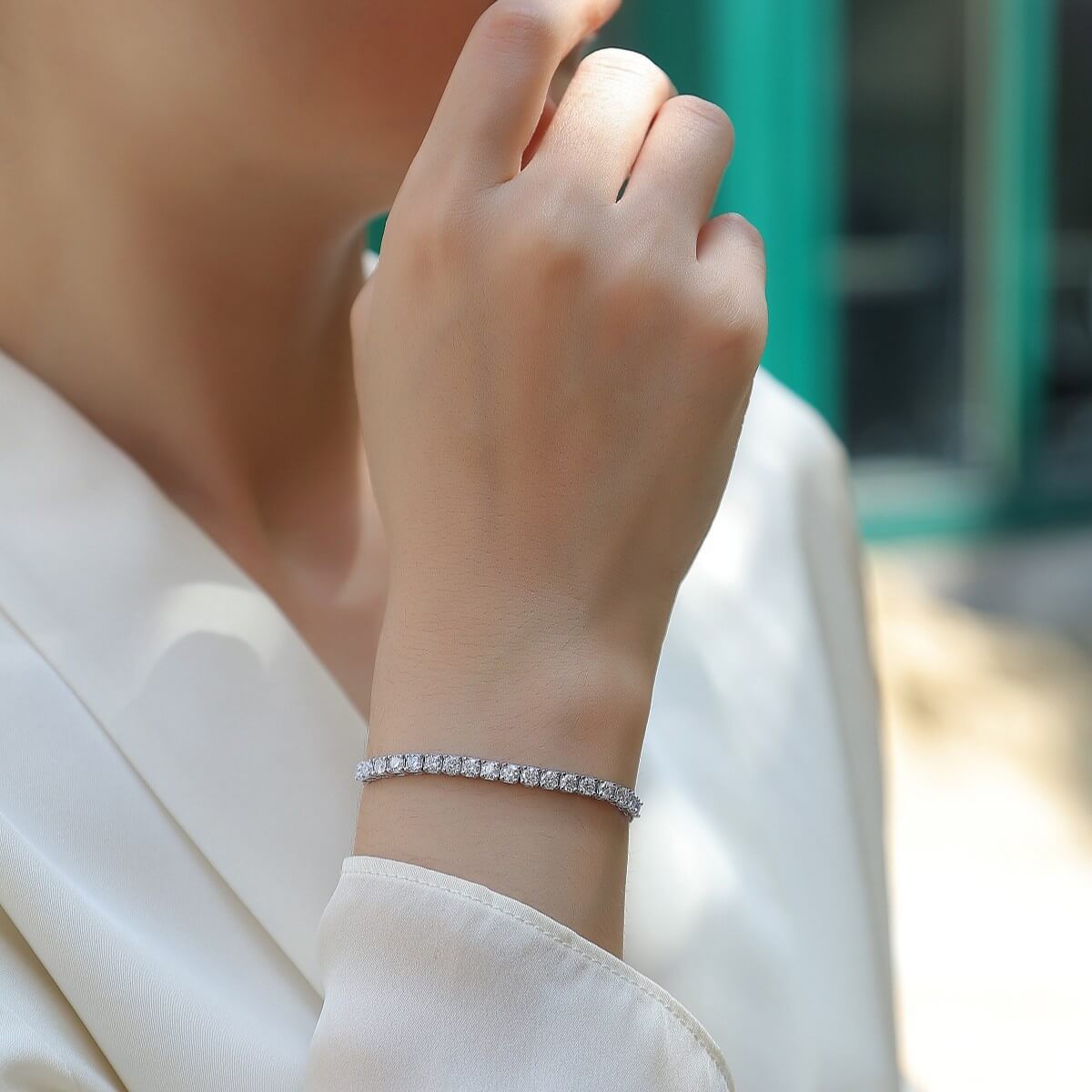 Sparkling Moissanite Tennis Bracelet for Women | S925 Sterling Silver Platinum Plated Bolo Bracelet - Aruary Studio ｜ Artisanal Jewelry