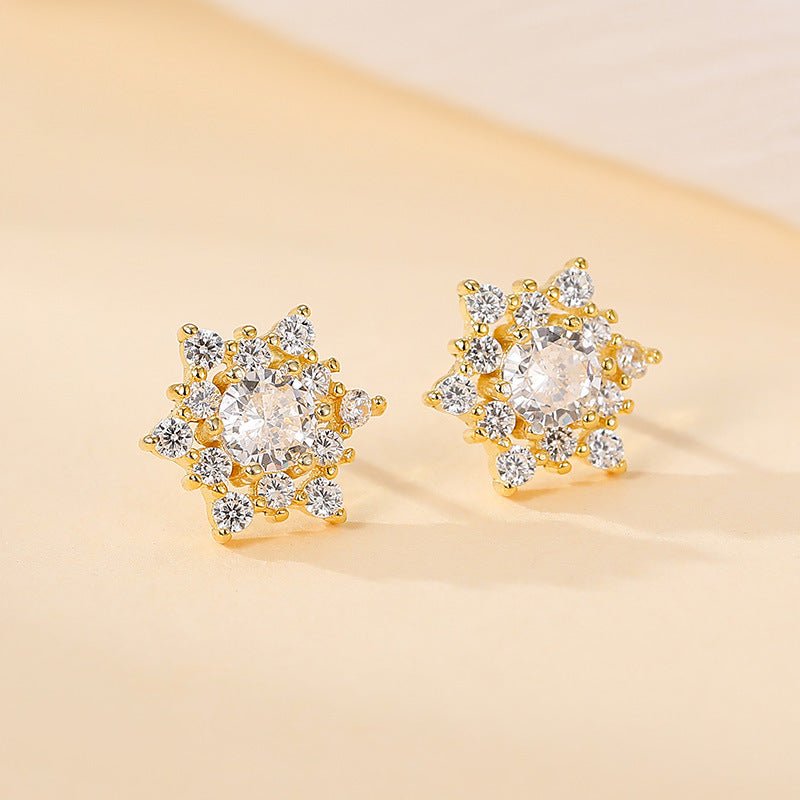 Sparkling Snowflake Stud Earrings | S925 Sterling Silver with Gold/Platinum Plating + Premium Zircon - Aruary Studio ｜ Artisanal Jewelry