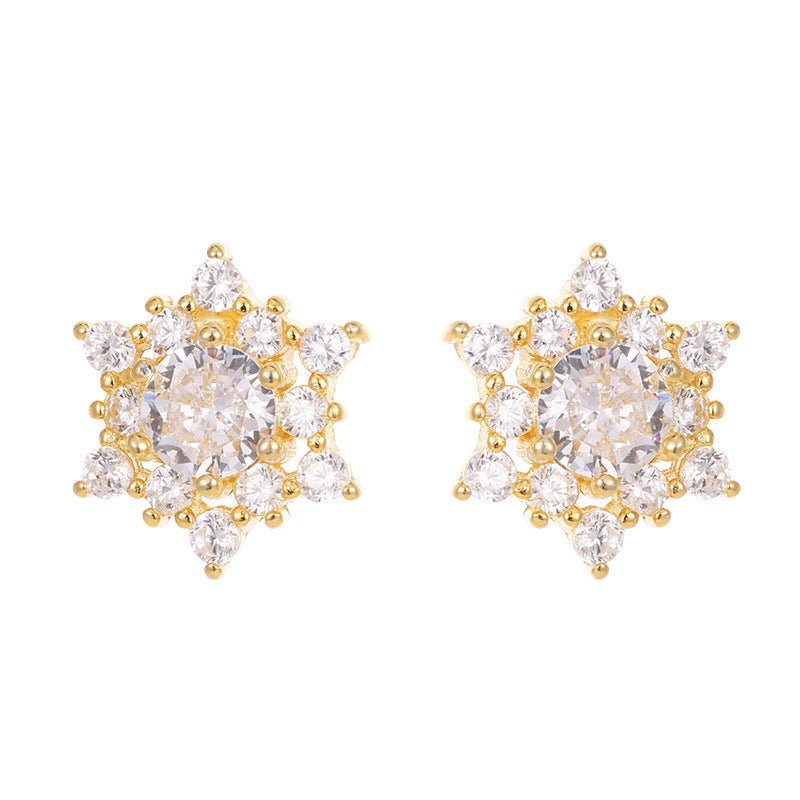 Sparkling Snowflake Stud Earrings | S925 Sterling Silver with Gold/Platinum Plating + Premium Zircon - Aruary Studio ｜ Artisanal Jewelry