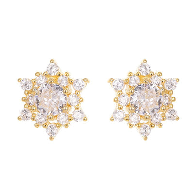 Sparkling Snowflake Stud Earrings | S925 Sterling Silver with Gold/Platinum Plating + Premium Zircon - Aruary Studio ｜ Artisanal Jewelry