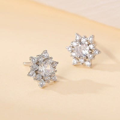 Sparkling Snowflake Stud Earrings | S925 Sterling Silver with Gold/Platinum Plating + Premium Zircon - Aruary Studio ｜ Artisanal Jewelry