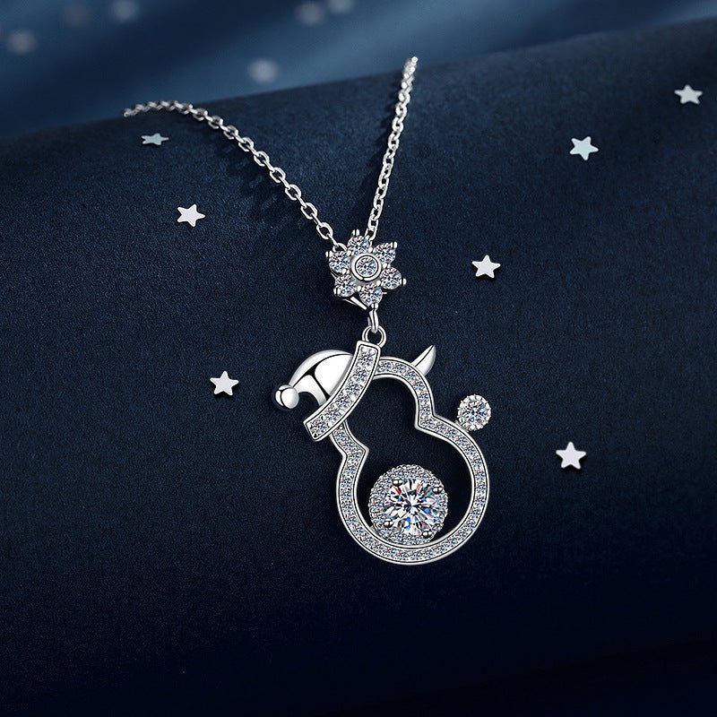 Sparkling Snowman Christmas Necklace | 925 Sterling Silver + 5A Zircon - Festive Whimsy with Adjustable 45 - 50cm Chain - Aruary Studio ｜ Artisanal Jewelry